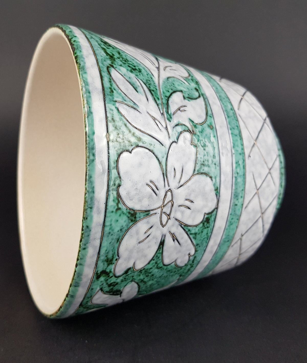 Vintage Italian PLANTER / FLOWER POT with Leaf Decor 1960s Alla Moda Ceramiche