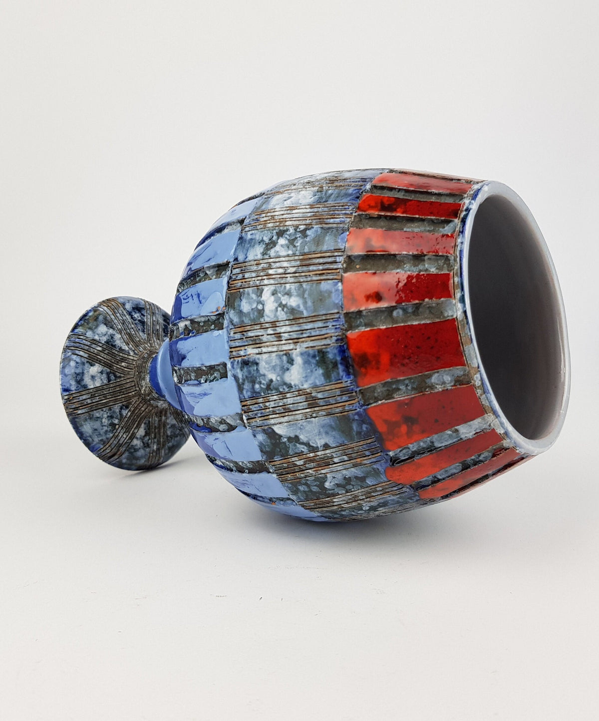 Vintage Blue Red Striped Chalice Goblet Planter Italian Pottery attributed to FRATELLI FANCIULACCI 1960s
