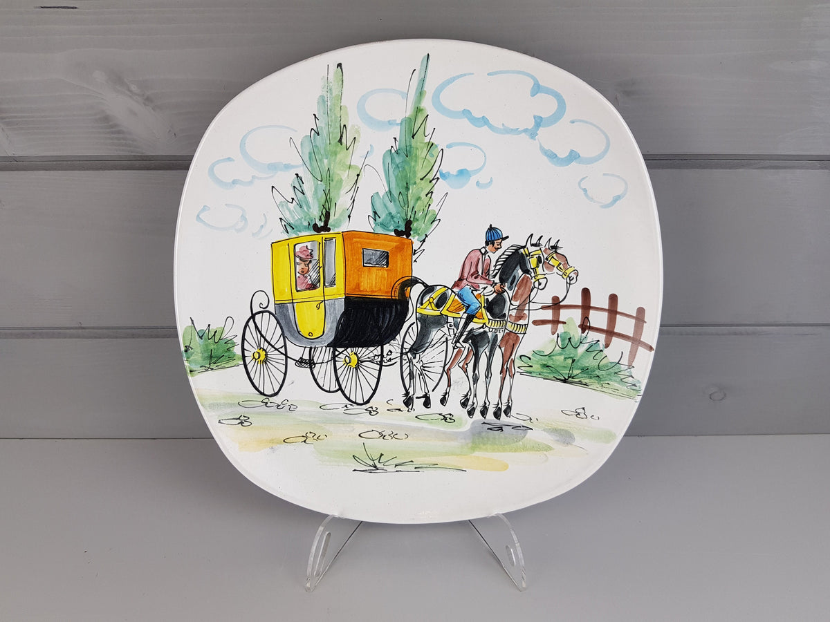 Vintage ARS DERUTA Alla Moda Stylish Horse with Carriage Wall Plate Italy Ceramiche 1950-60