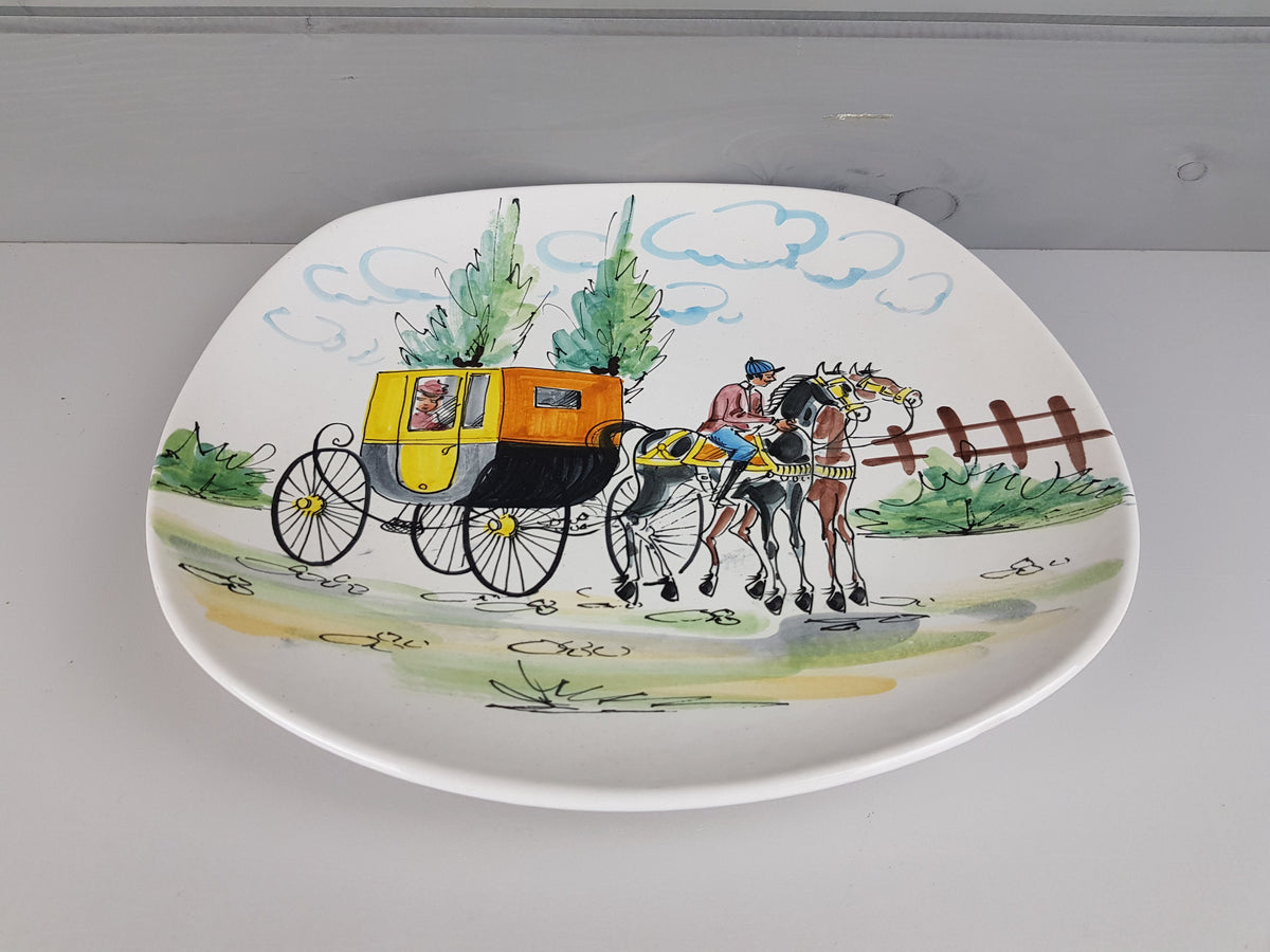 Vintage ARS DERUTA Alla Moda Stylish Horse with Carriage Wall Plate Italy Ceramiche 1950-60