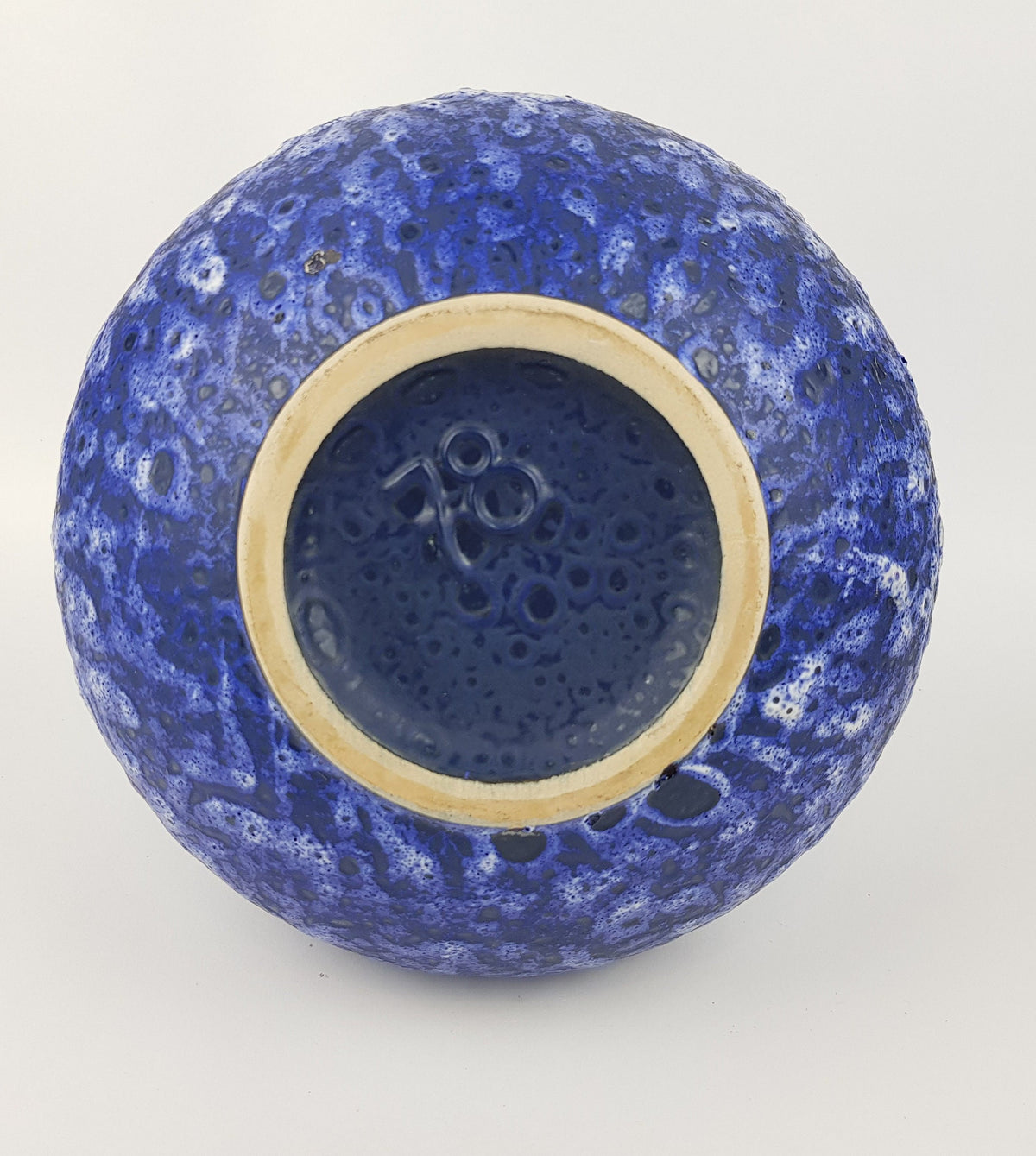 Vintage ES KERAMIK (Emons und Sohne) Blue and White Fat Lava Vase 78 West German Pottery 1970s