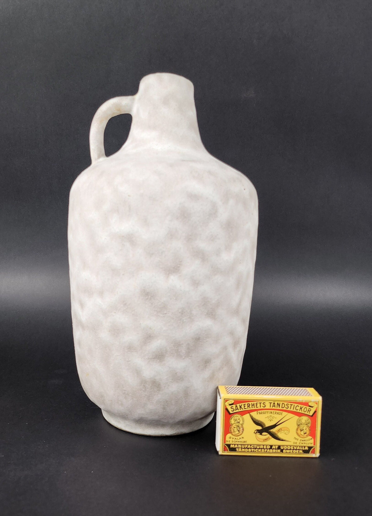 Vintage CERAMANO KERAMIK White Handled Vase With Arktis Decor 219 West German Pottery 1960s