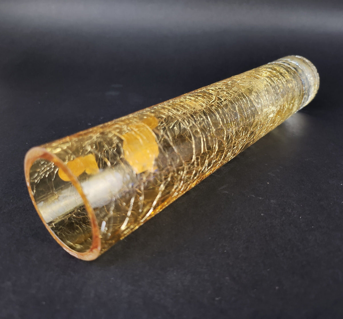 Vintage INGRID GLAS Yellow Cylinder Vase Craquelee Design German Pottery 1960s 1970s
