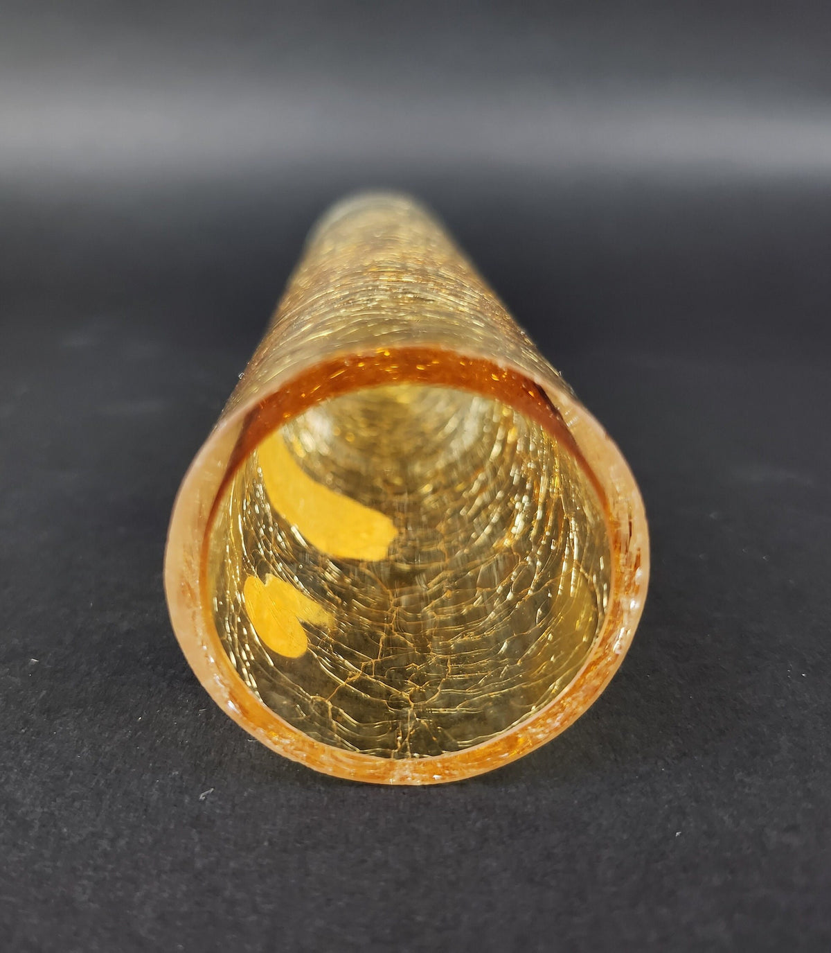 Vintage INGRID GLAS Yellow Cylinder Vase Craquelee Design German Pottery 1960s 1970s