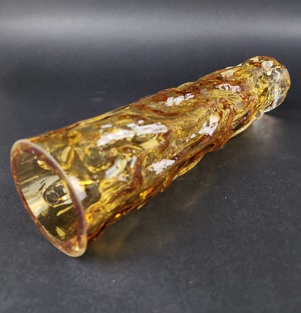 Vintage INGRID GLAS Yellow Cylinder Vase Wave Design German Pottery 1960s 1970s