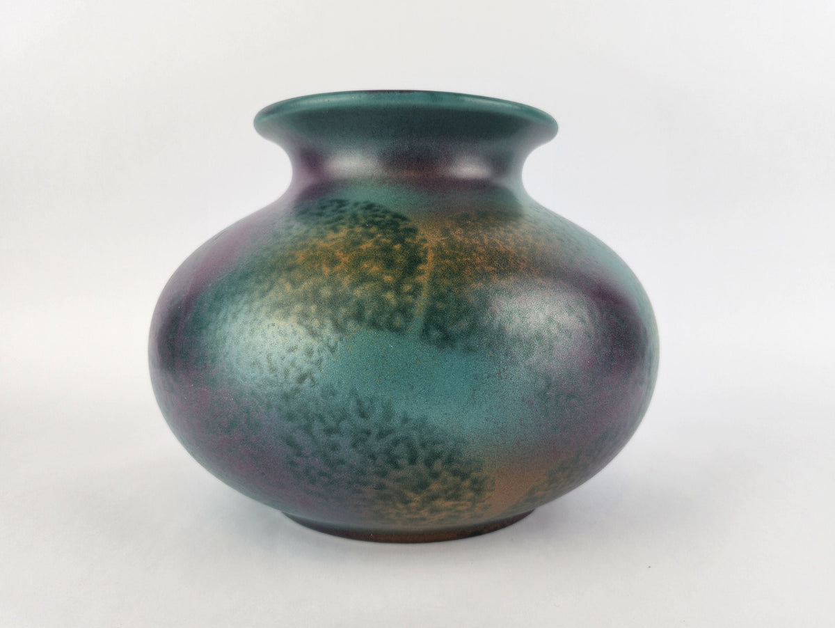 Vintage STEULER KERAMIK Green Turquoise and Purple Vase West German Pottery 1980s