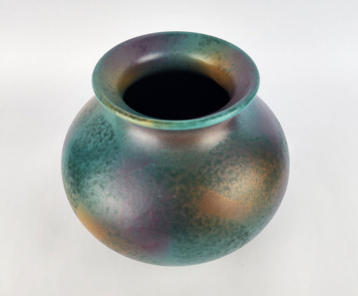 Vintage STEULER KERAMIK Green Turquoise and Purple Vase West German Pottery 1980s