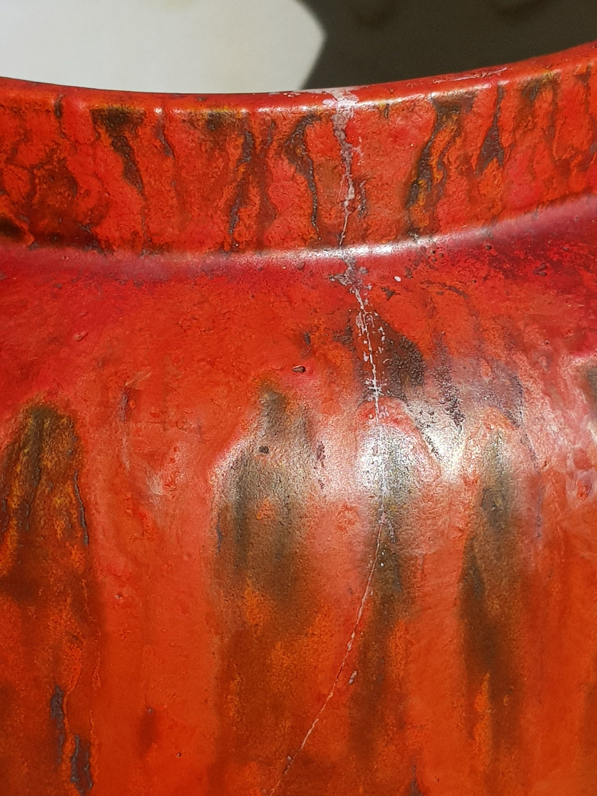 26.5 Inch XXL Vintage RUSCHA Keramik Floor Vase with VULKANO decor 815/5 by Kurt Tschörner West German Pottery 1960s