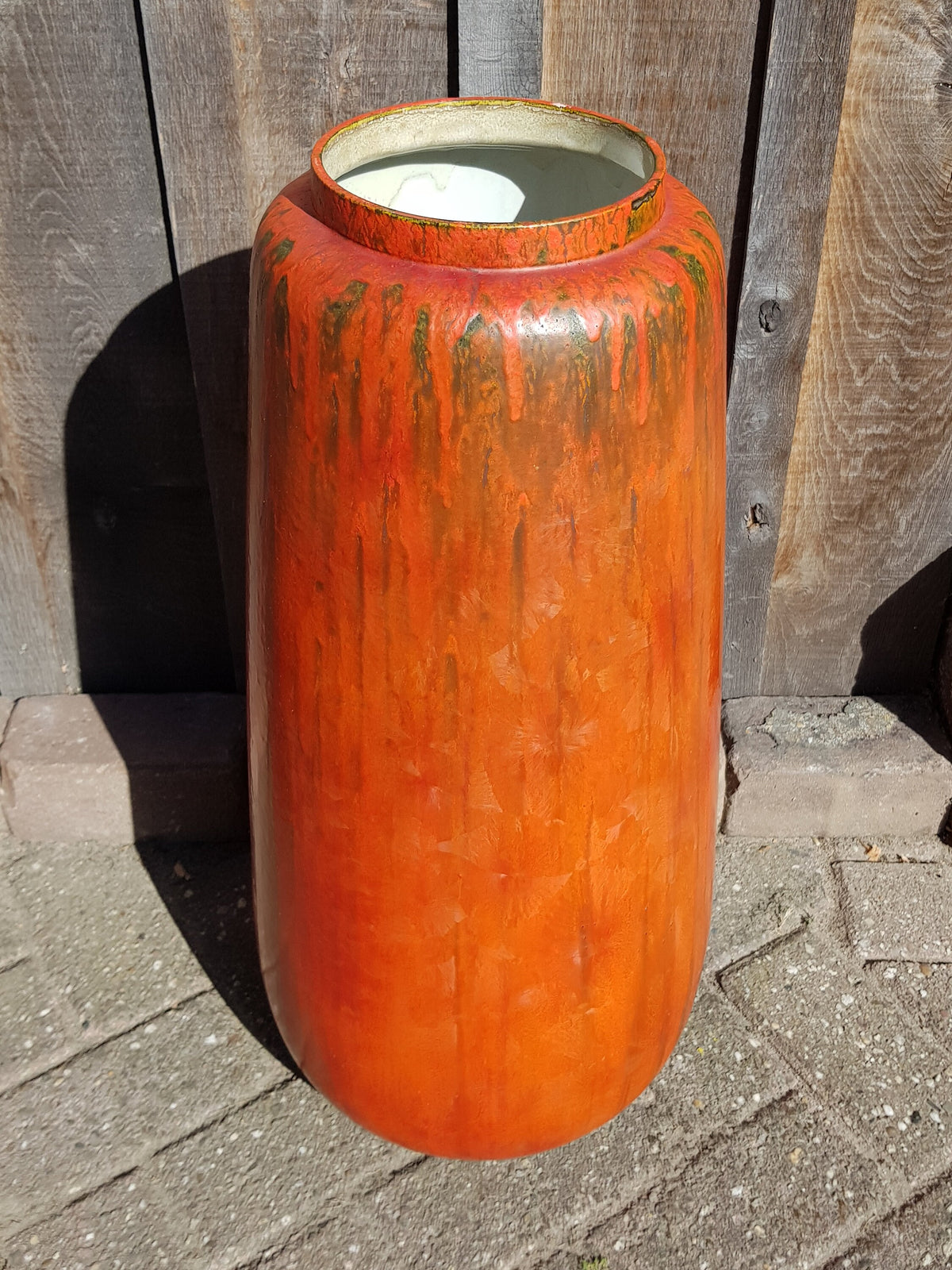 26.5 Inch XXL Vintage RUSCHA Keramik Floor Vase with VULKANO decor 815/5 by Kurt Tschörner West German Pottery 1960s