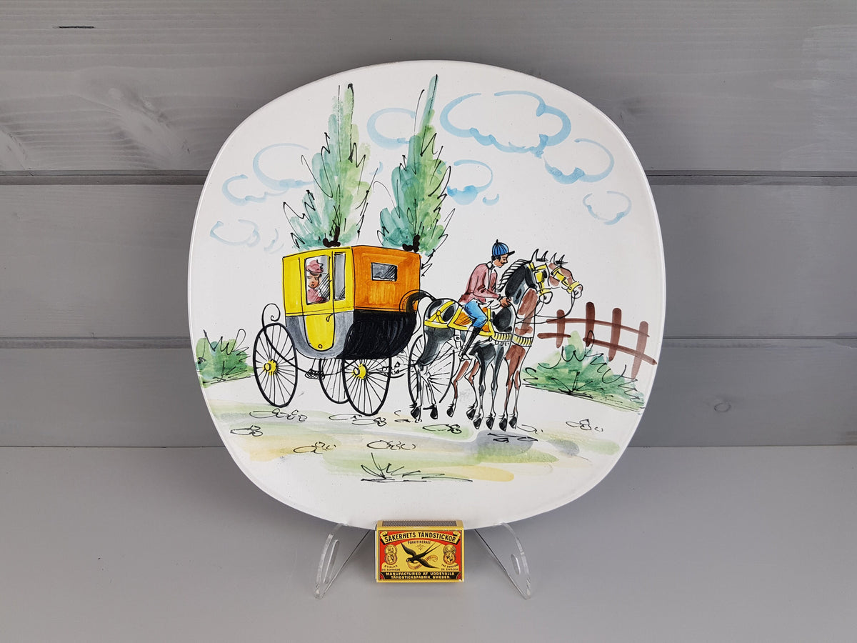 Vintage ARS DERUTA Alla Moda Stylish Horse with Carriage Wall Plate Italy Ceramiche 1950-60