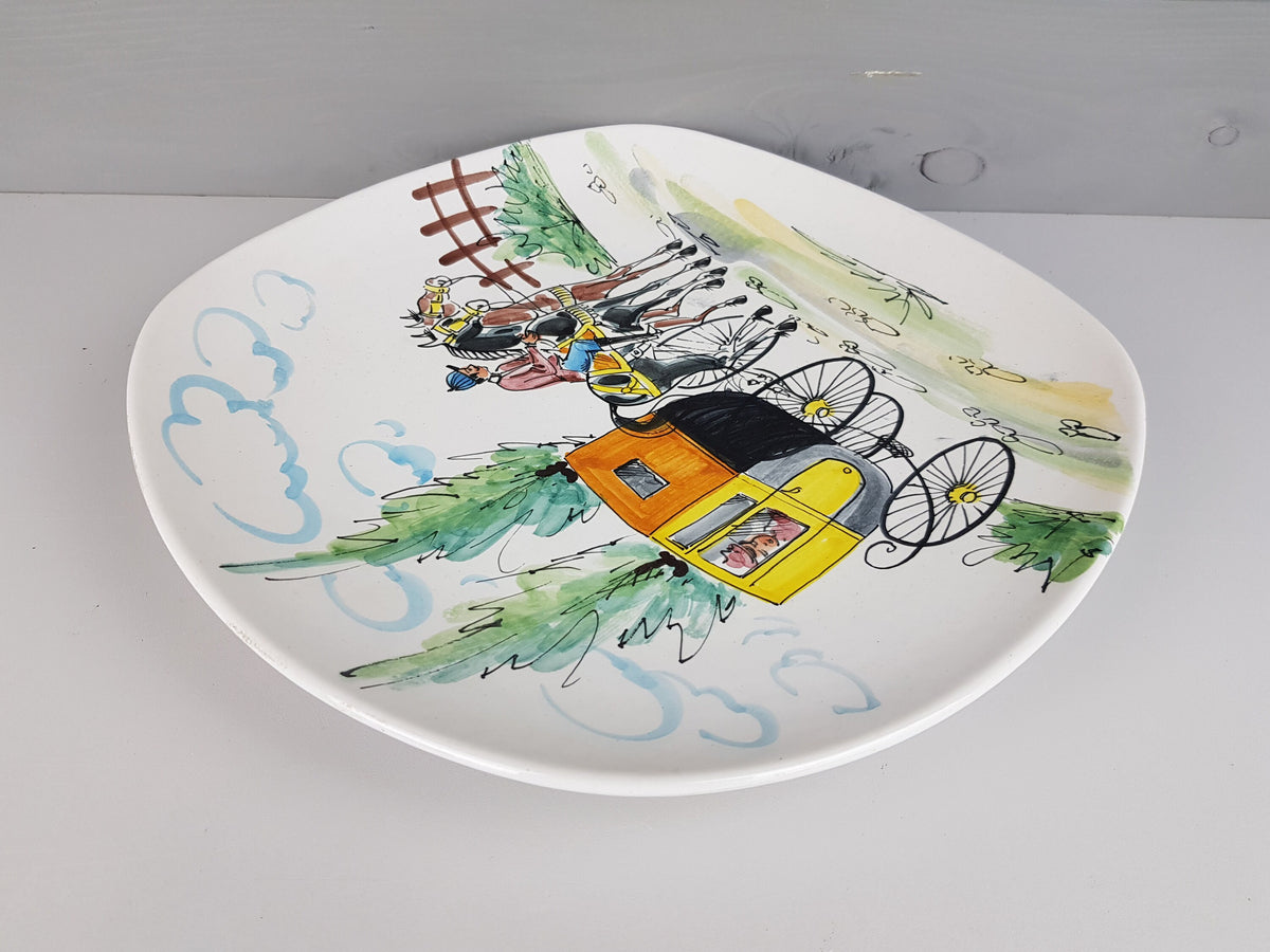 Vintage ARS DERUTA Alla Moda Stylish Horse with Carriage Wall Plate Italy Ceramiche 1950-60