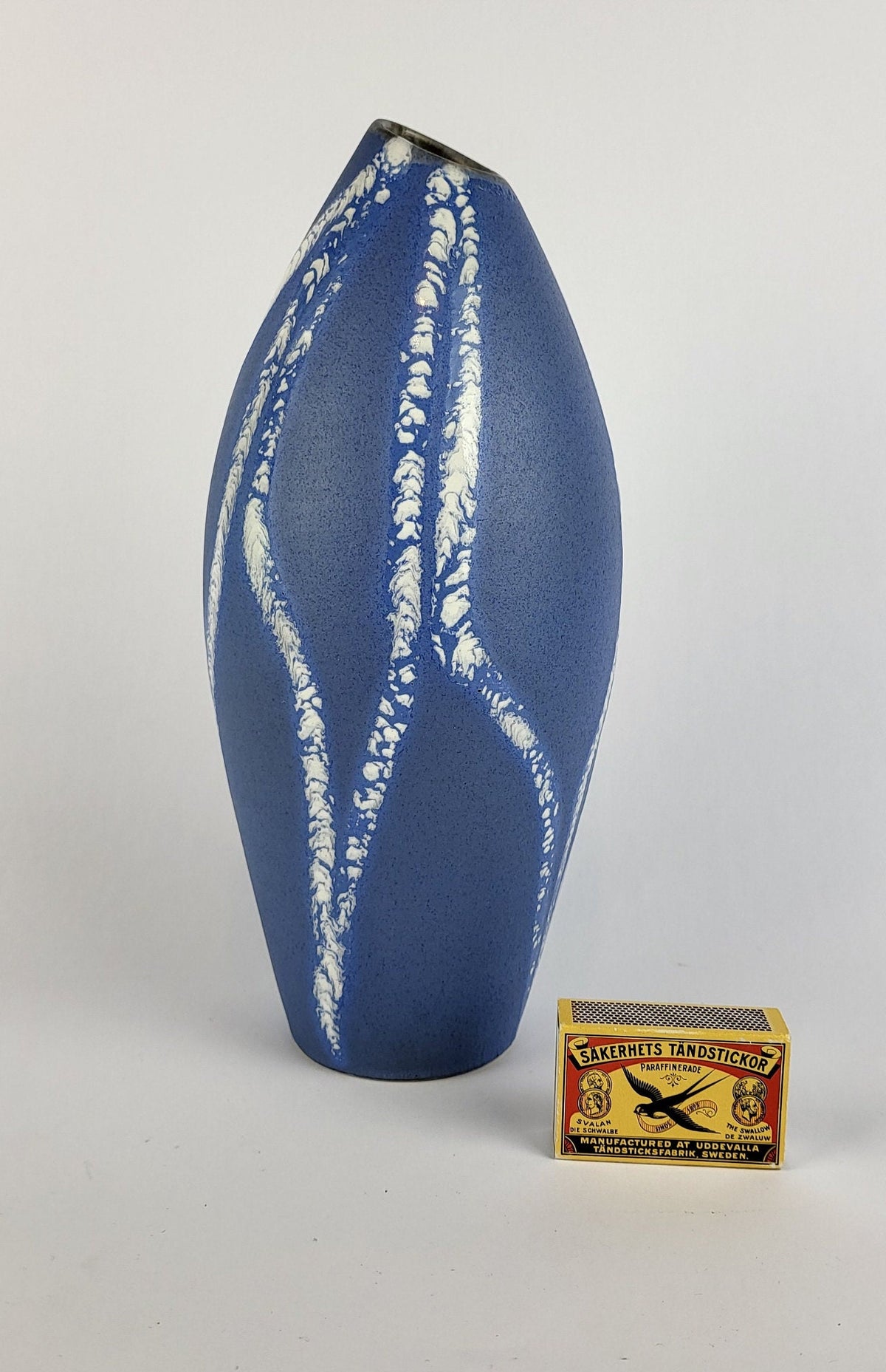 Vintage SCHLOSSBERG KERAMIK Blue and White Vase with AZUR Decor West German Pottery 1950s