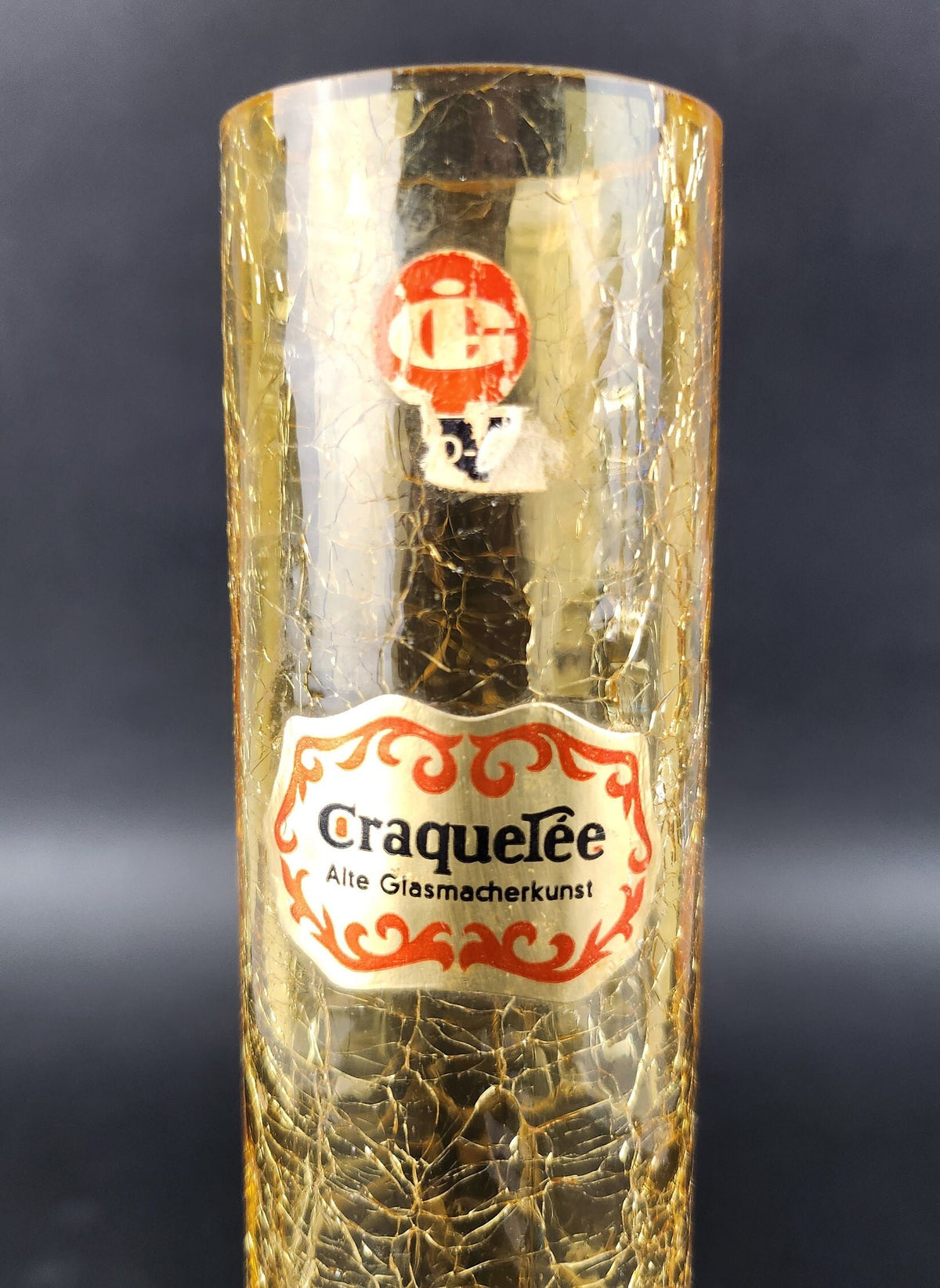 Vintage INGRID GLAS Yellow Cylinder Vase Craquelee Design German Pottery 1960s 1970s