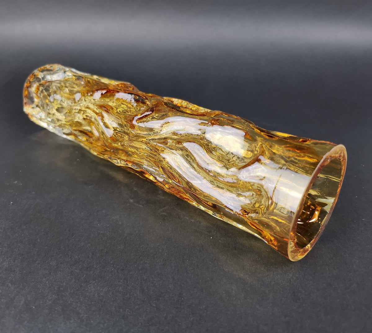 Vintage INGRID GLAS Yellow Cylinder Vase Wave Design German Pottery 1960s 1970s