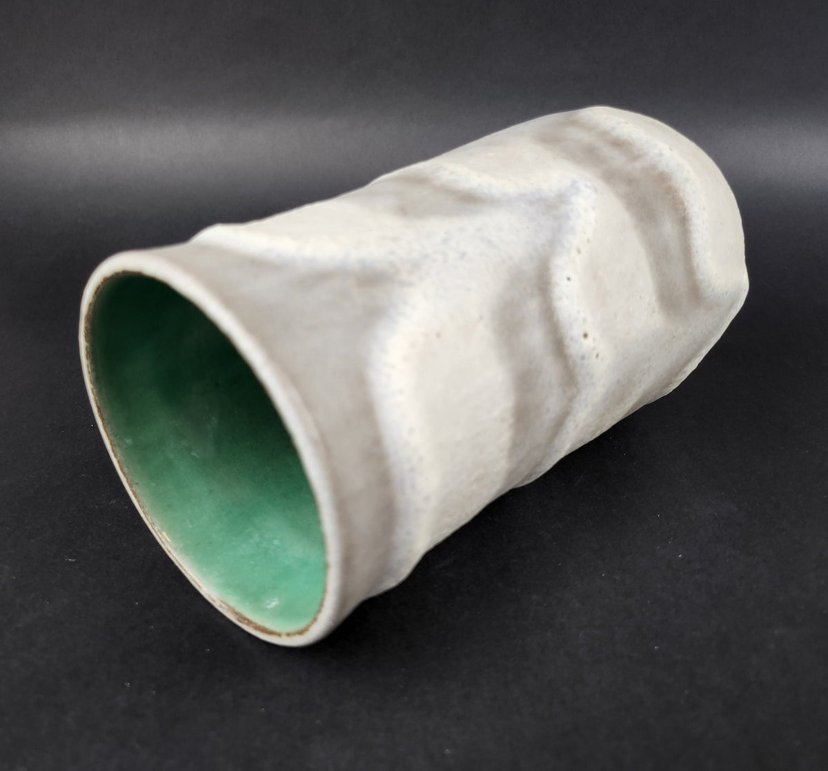 Vintage CERAMANO White Vase with Island Decor West German Pottery 1960s