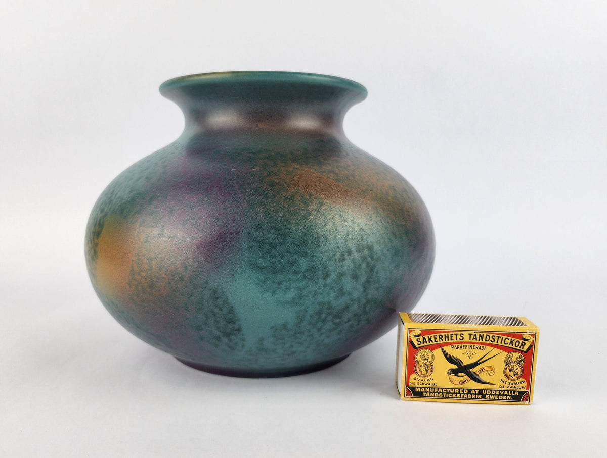 Vintage STEULER KERAMIK Green Turquoise and Purple Vase West German Pottery 1980s