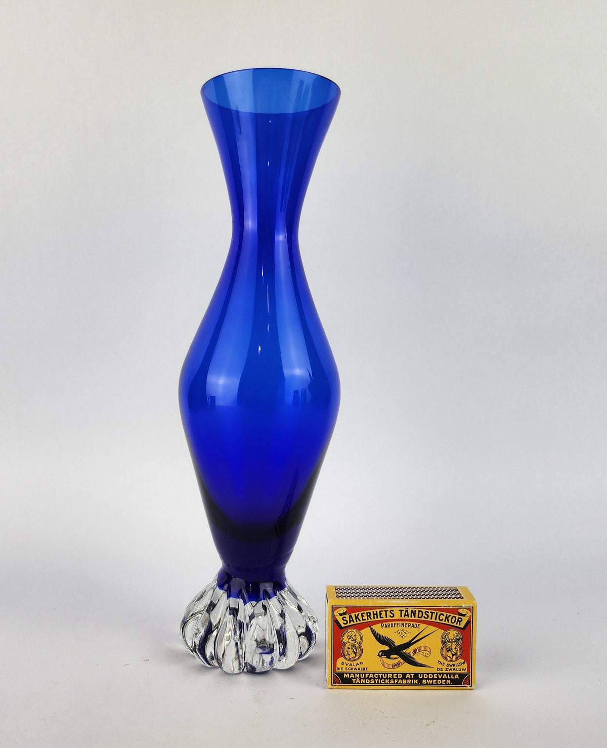 Vintage ASEDA GLASS Blue Design Vase From Sweden Scandinavia 1960-70s