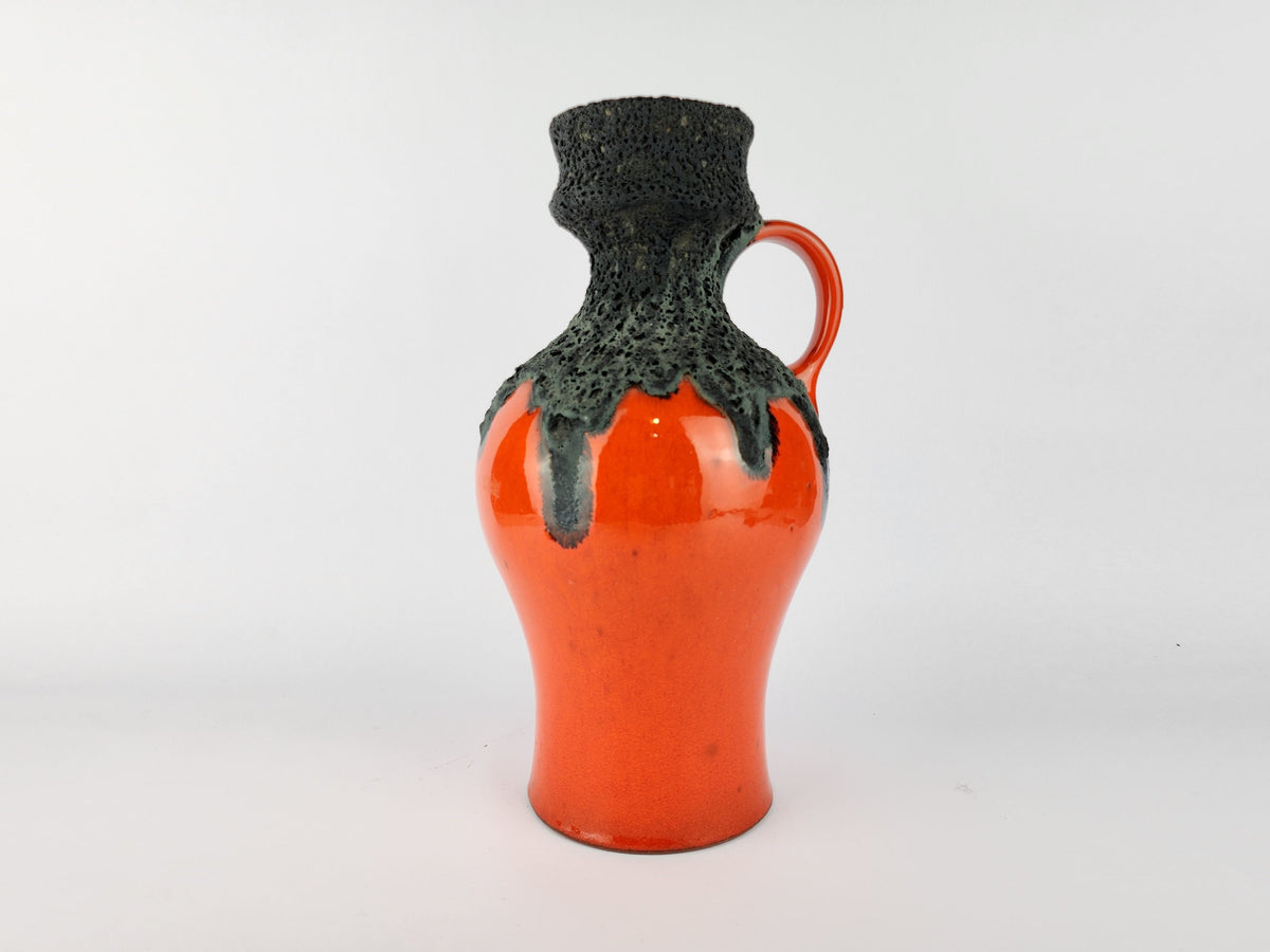 Vintage ROTH KERAMIK Orange Vase with Black Fat Lava Glaze 107-30, West German Pottery 1970s