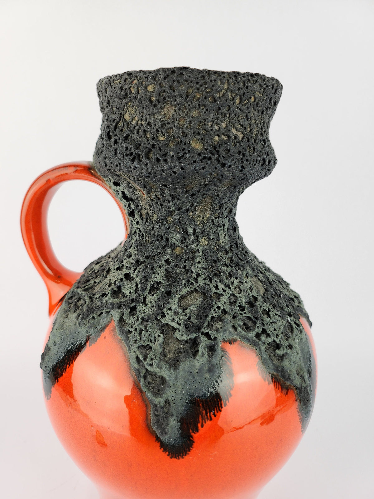 Vintage ROTH KERAMIK Orange Vase with Black Fat Lava Glaze 107-30, West German Pottery 1970s