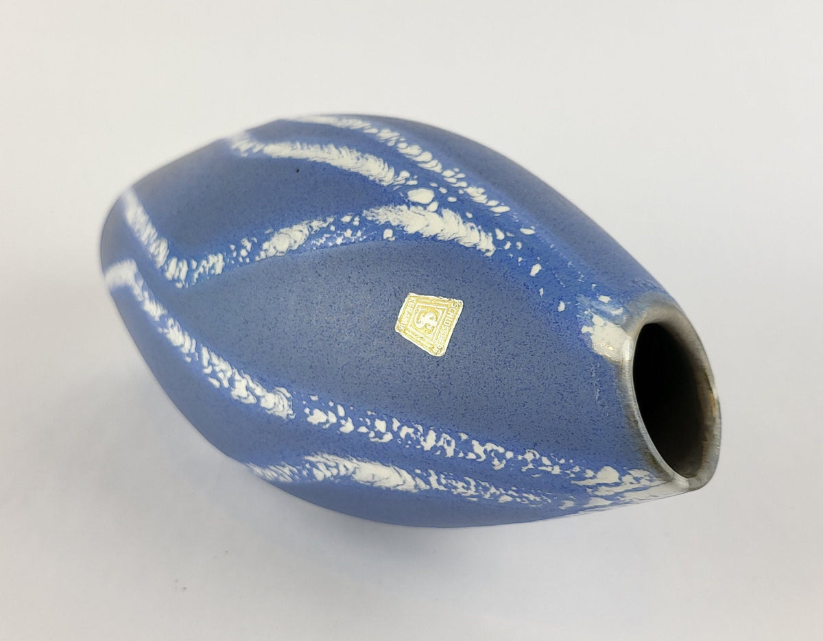 Vintage SCHLOSSBERG KERAMIK Blue and White Vase with AZUR Decor West German Pottery 1950s
