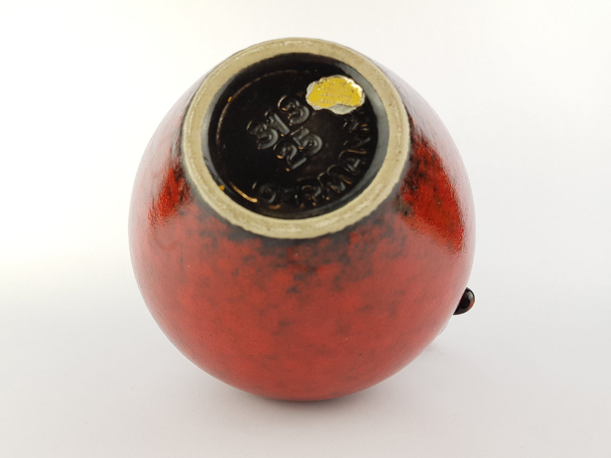 Vintage DÜMLER & BREIDEN Keramik Glossy Red 313-25 Fat Lava Vase 1970s