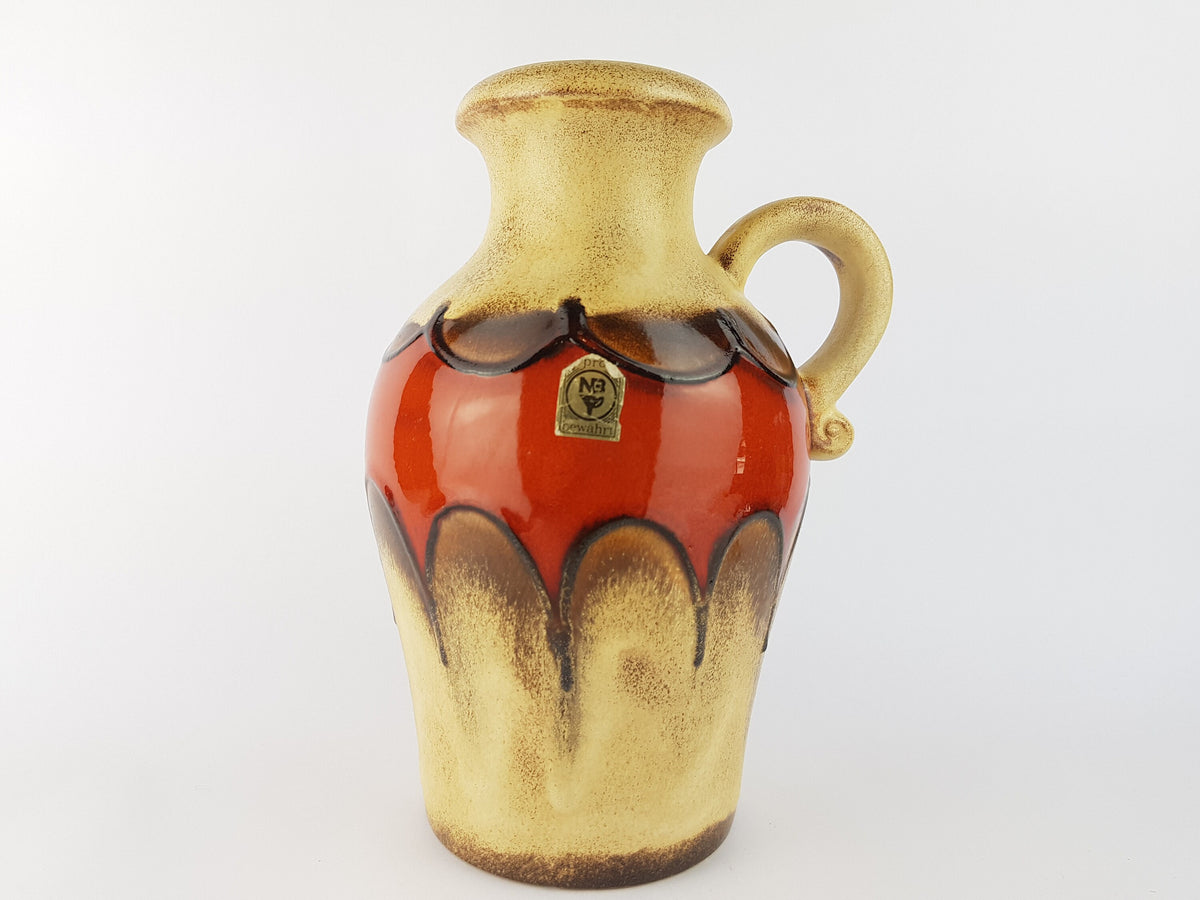 Vintage SCHEURICH KERAMIK Beige And Orange Handled Nurnberger Bund Vase 490 - 25 West German Pottery 1970s