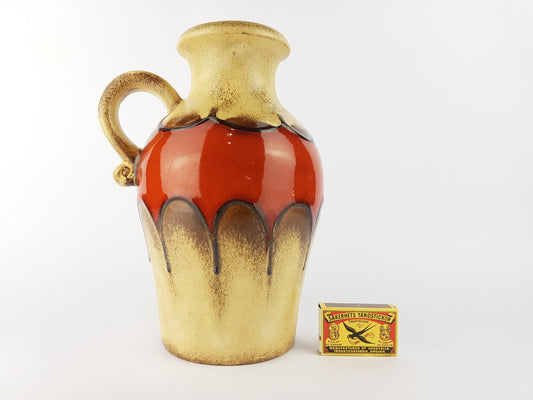 Vintage SCHEURICH KERAMIK Beige And Orange Handled Nurnberger Bund Vase 490 - 25 West German Pottery 1970s