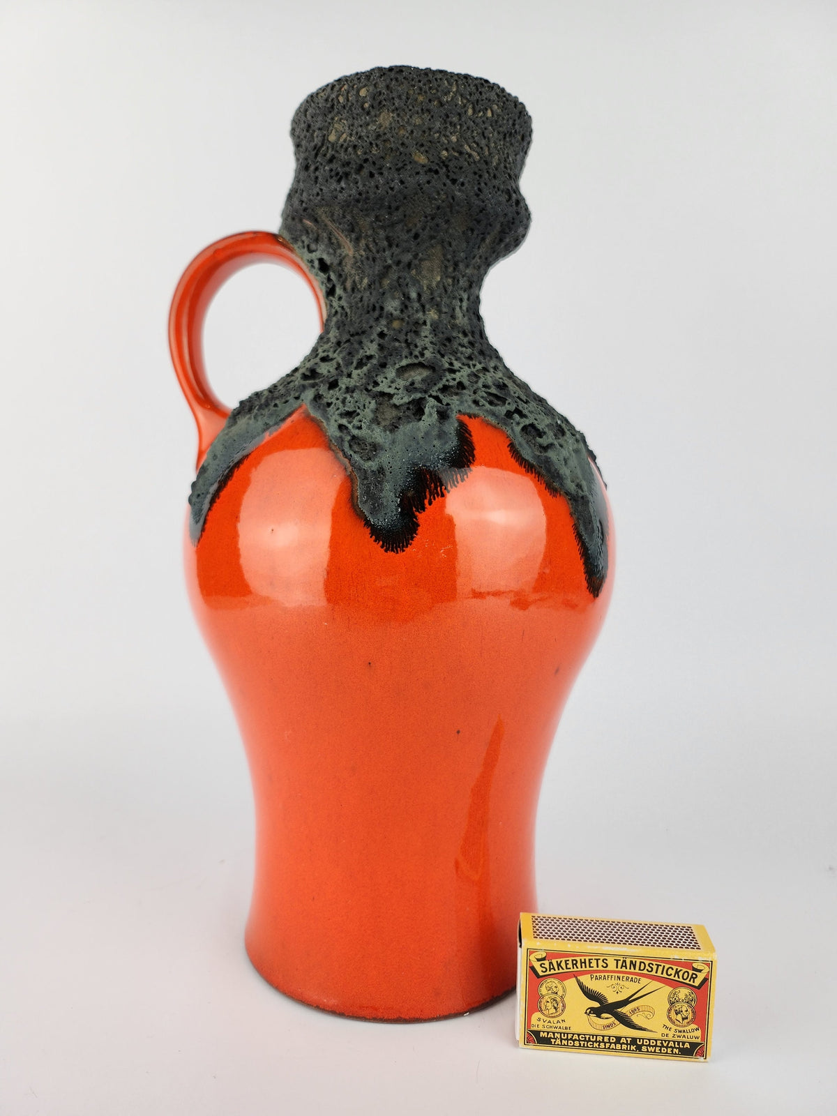 Vintage ROTH KERAMIK Orange Vase with Black Fat Lava Glaze 107-30, West German Pottery 1970s