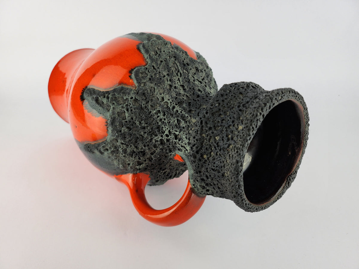 Vintage ROTH KERAMIK Orange Vase with Black Fat Lava Glaze 107-30, West German Pottery 1970s