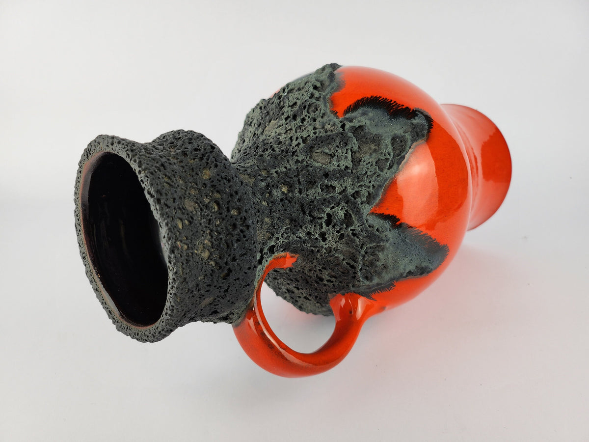 Vintage ROTH KERAMIK Orange Vase with Black Fat Lava Glaze 107-30, West German Pottery 1970s