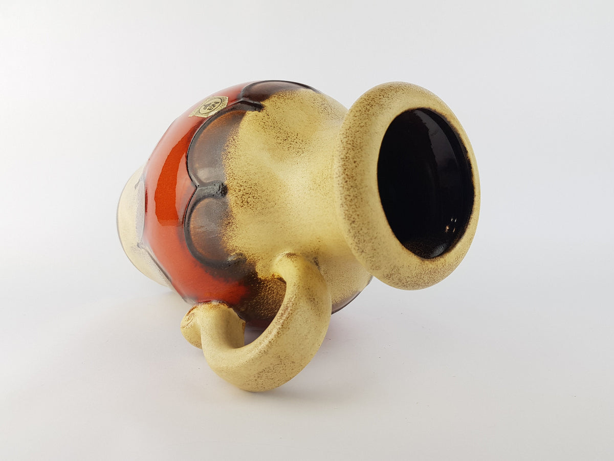 Vintage SCHEURICH KERAMIK Beige And Orange Handled Nurnberger Bund Vase 490 - 25 West German Pottery 1970s