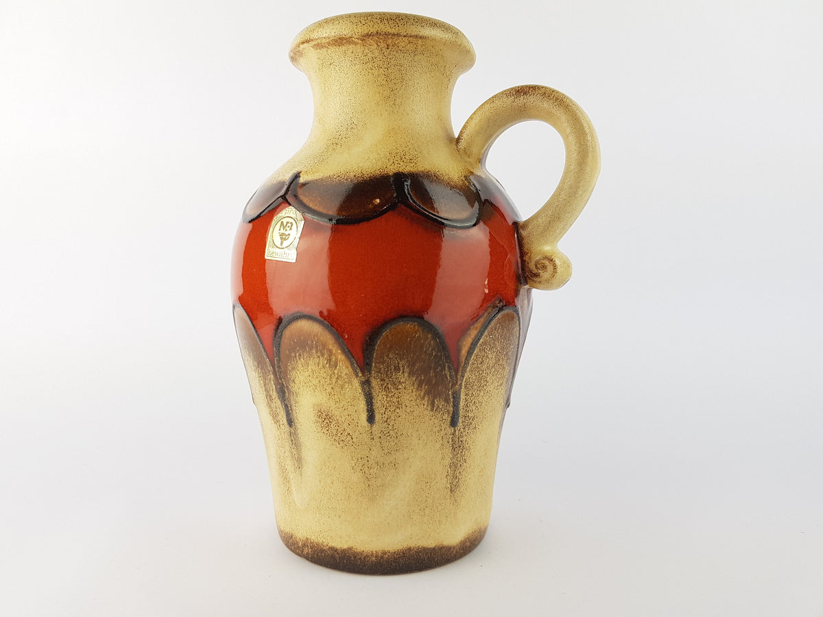 Vintage SCHEURICH KERAMIK Beige And Orange Handled Nurnberger Bund Vase 490 - 25 West German Pottery 1970s