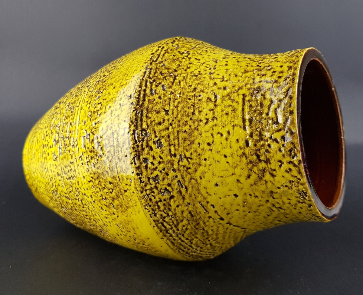 Vintage J.L. KNÖDGEN - ILKRA Keramik | Yellow Vase with Black Accents | West German Pottery | 1968