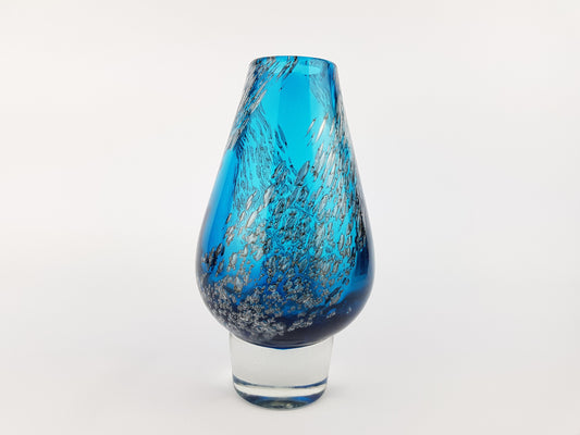 Vintage SCHOTT ZWIESEL Blue GLASS Design Vase With Florida decor by Heinrich Loffelhardt 1960-70s