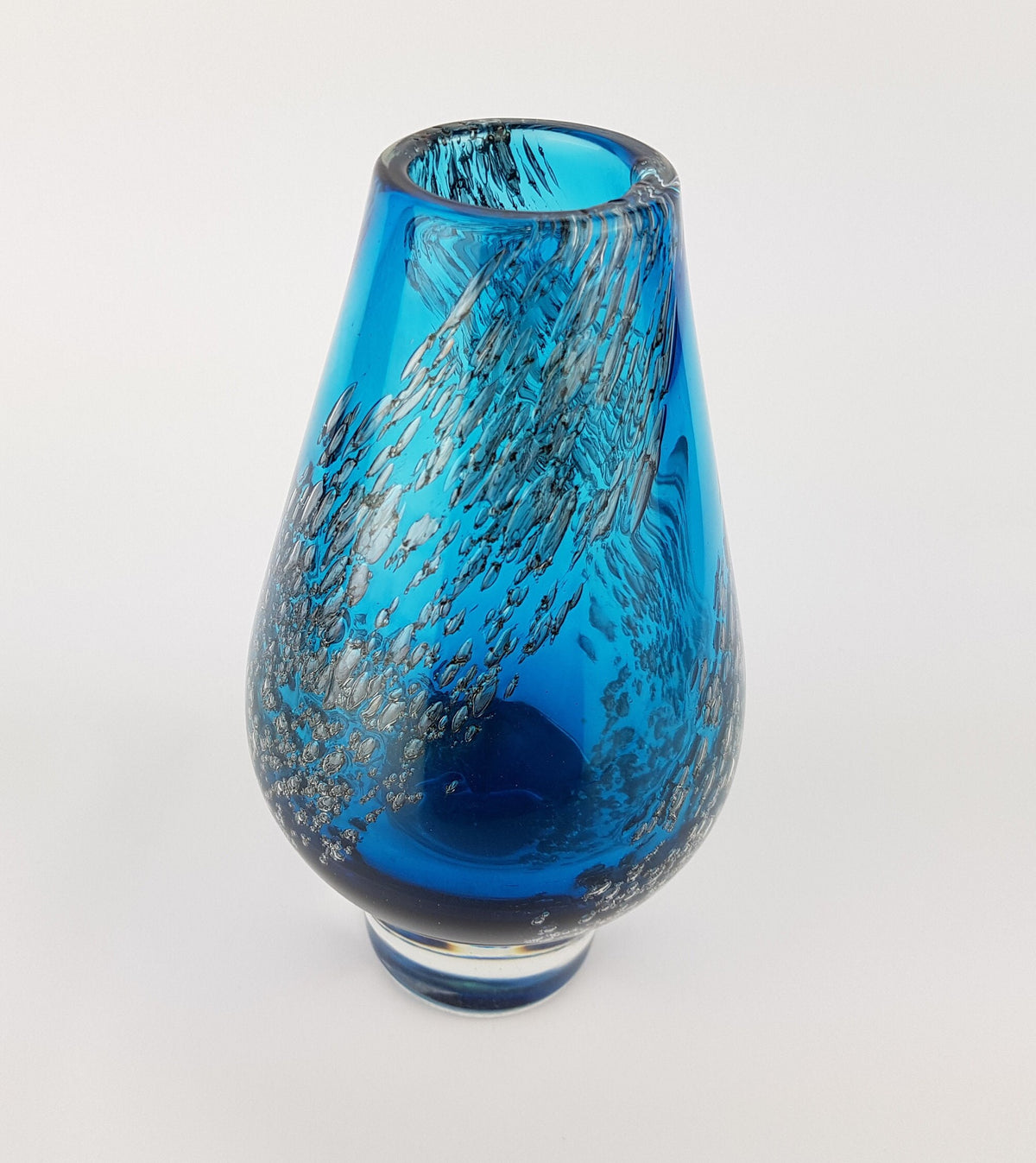 Vintage SCHOTT ZWIESEL Blue GLASS Design Vase With Florida decor by Heinrich Loffelhardt 1960-70s