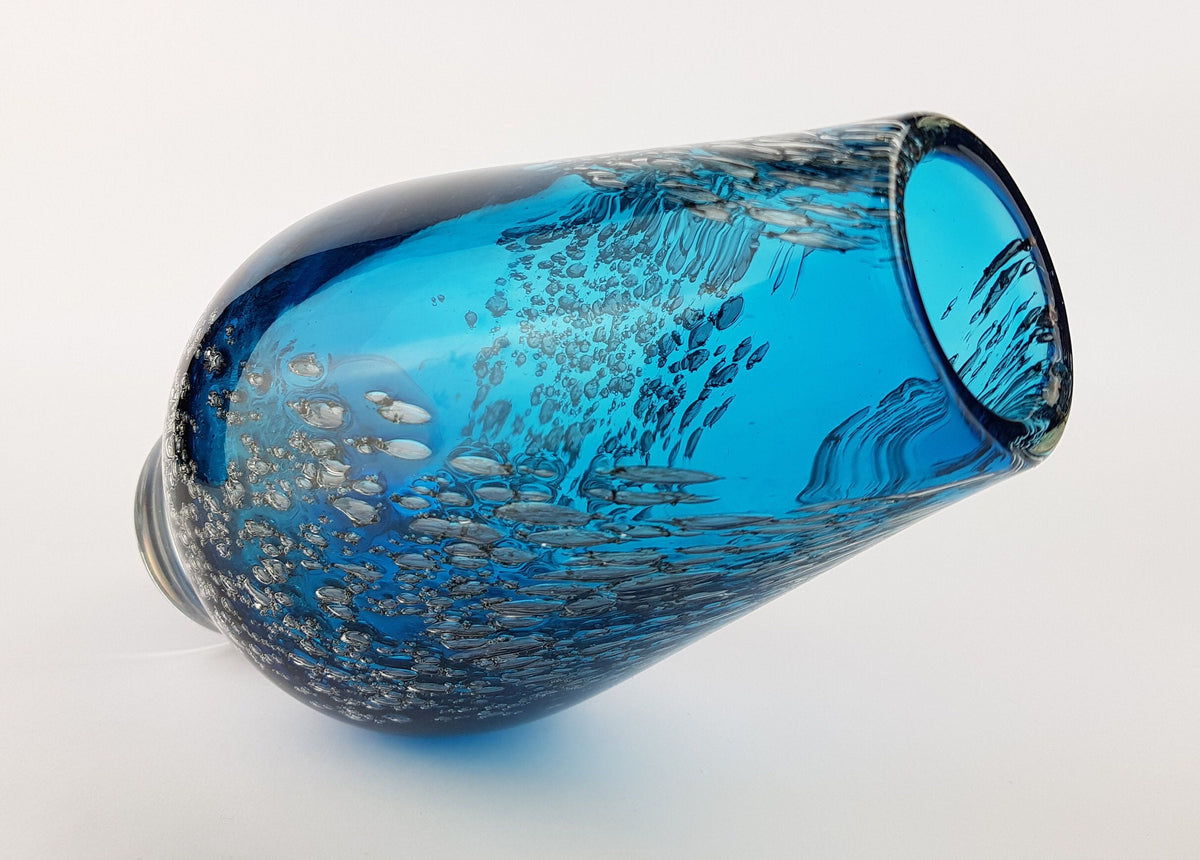 Vintage SCHOTT ZWIESEL Blue GLASS Design Vase With Florida decor by Heinrich Loffelhardt 1960-70s
