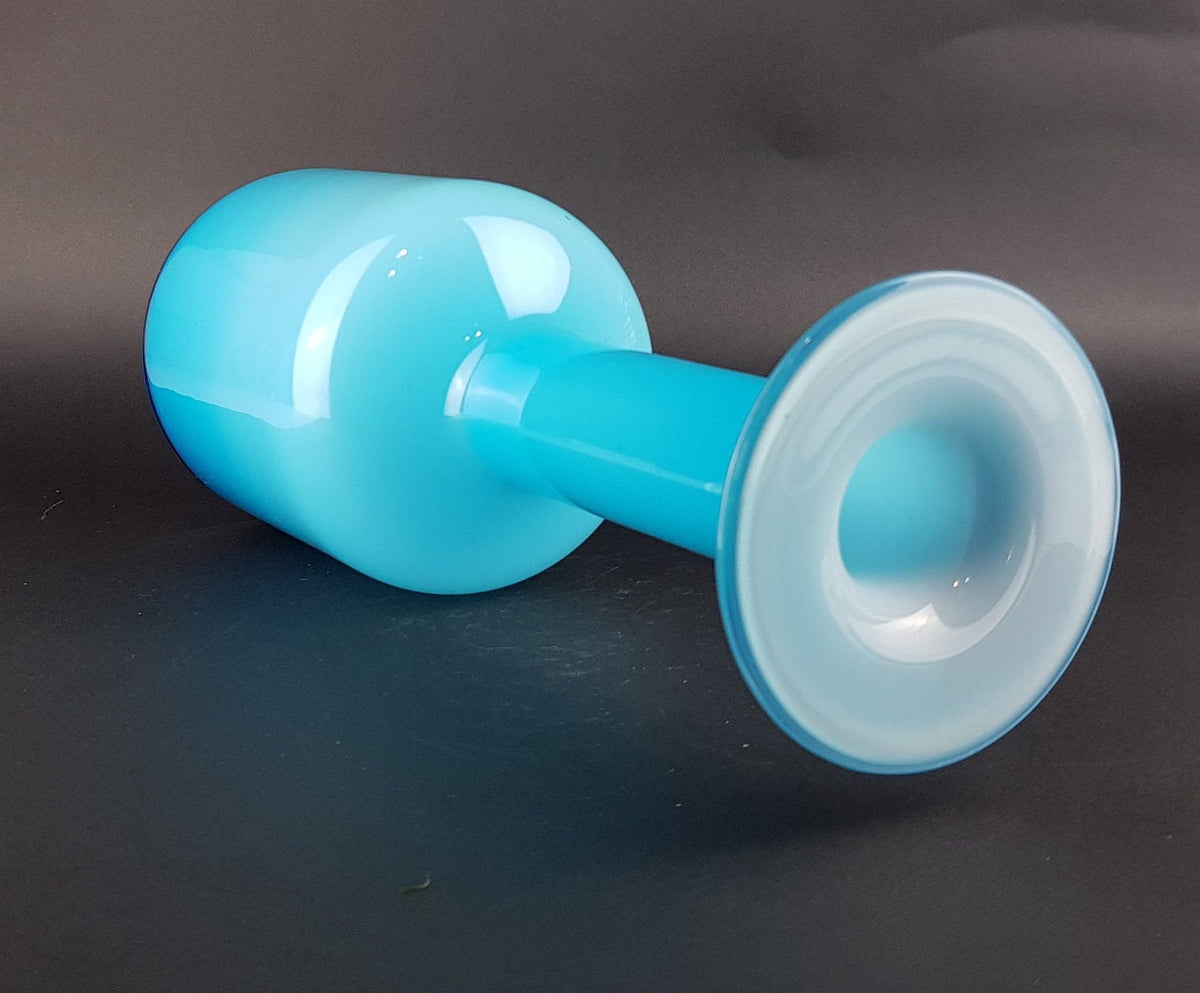 Vintage HOLMEGAARD KASTRUP GLAS Blue "Gulvase" Cased Glass Baton Vase by Otto Brauer Denmark