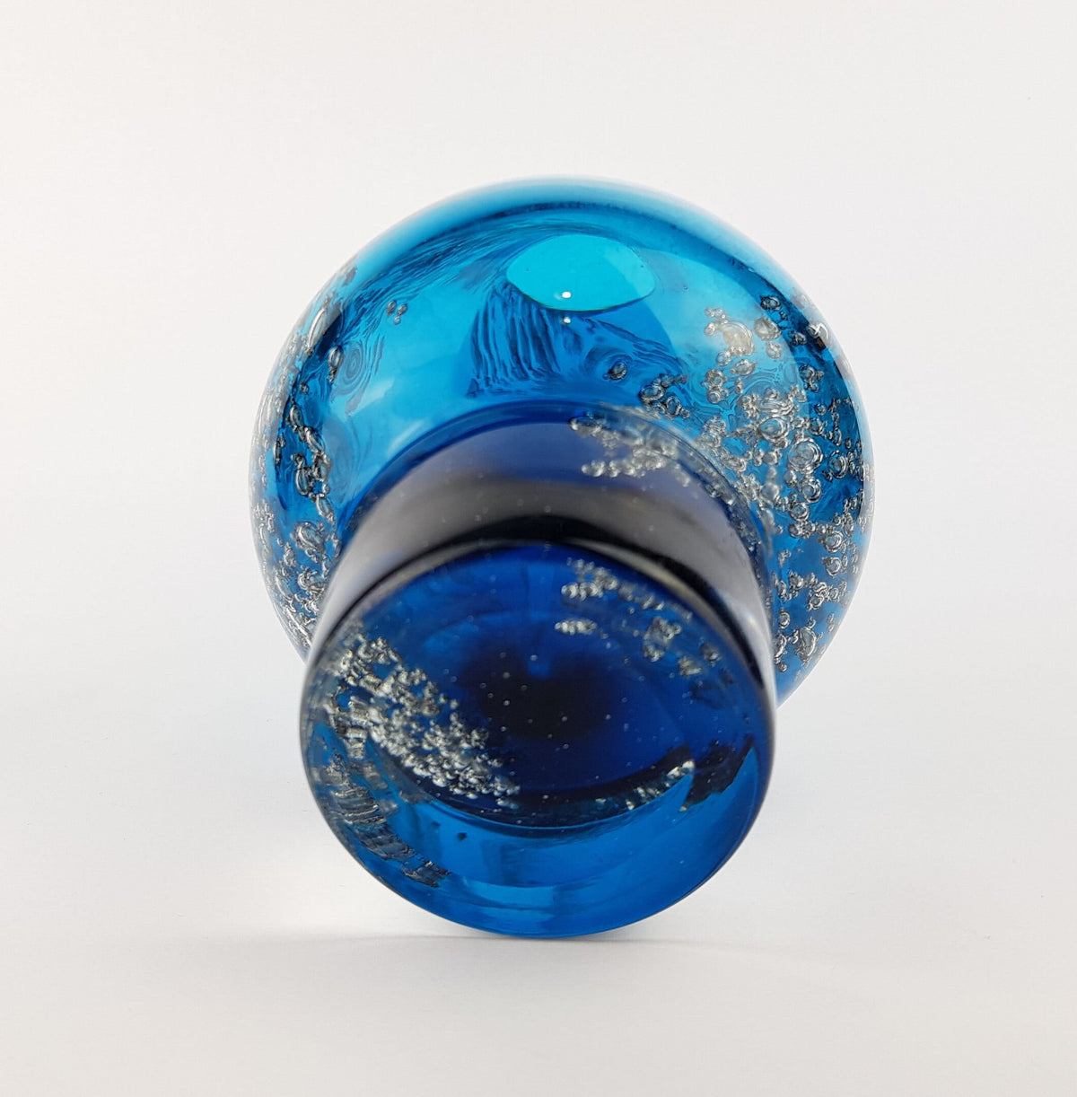 Vintage SCHOTT ZWIESEL Blue GLASS Design Vase With Florida decor by Heinrich Loffelhardt 1960-70s