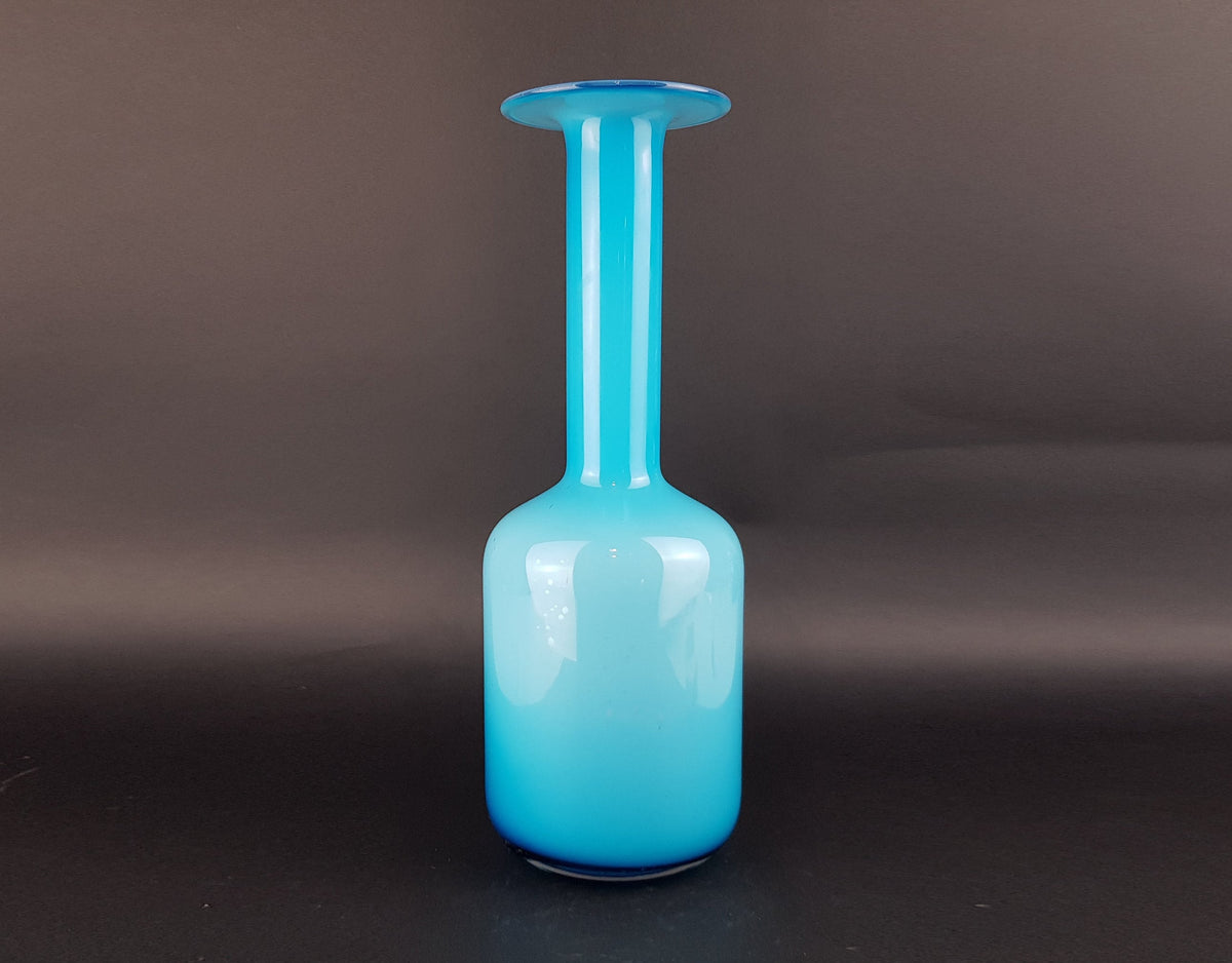 Vintage HOLMEGAARD KASTRUP GLAS Blue "Gulvase" Cased Glass Baton Vase by Otto Brauer Denmark