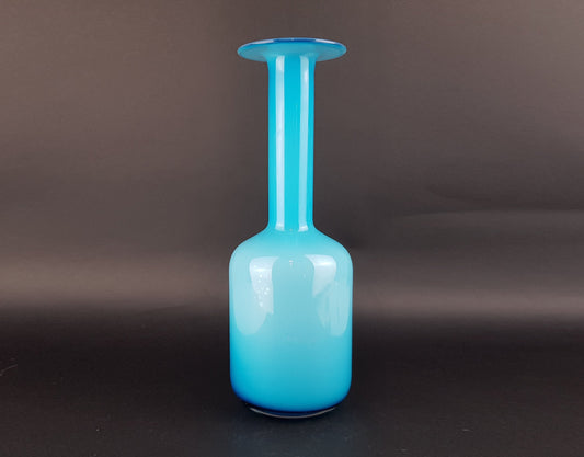 Vintage HOLMEGAARD KASTRUP GLAS Blue "Gulvase" Cased Glass Baton Vase by Otto Brauer Denmark