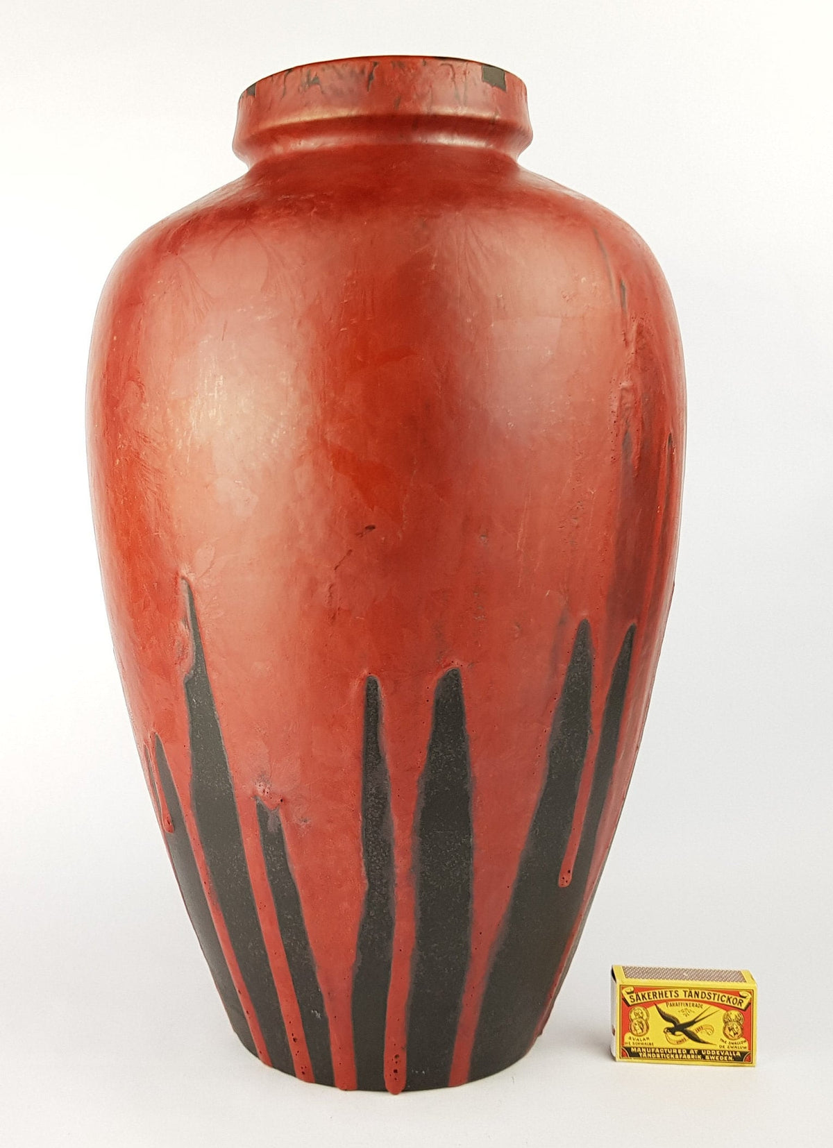 Vintage CERAMANO Red Floor Vase with STROMBOLI Decor form no. 187 by Hanns Welling West German Pottery 1960s