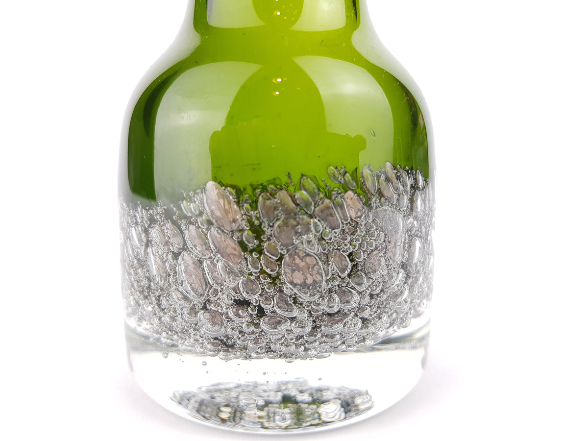 Vintage LEICHLINGEN GLAS Green Crystal Glass Vase with Silver Bubbles German Art Glass 1960 1970s