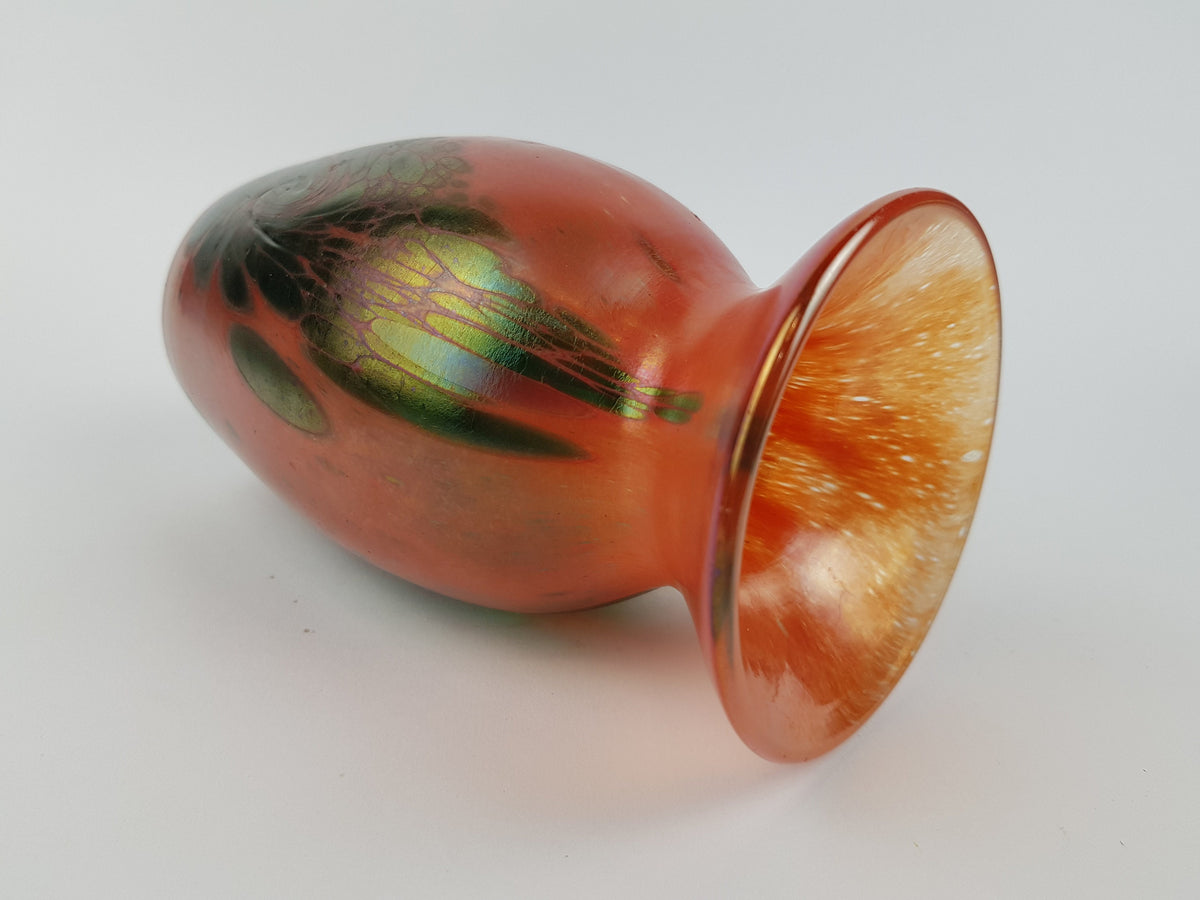 Vintage Orange and Green Glass Vase Carnival Style signed F. LUSTEU ???