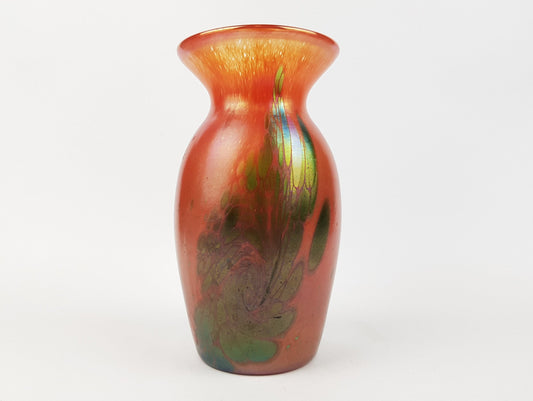 Vintage Orange and Green Glass Vase Carnival Style signed F. LUSTEU ???