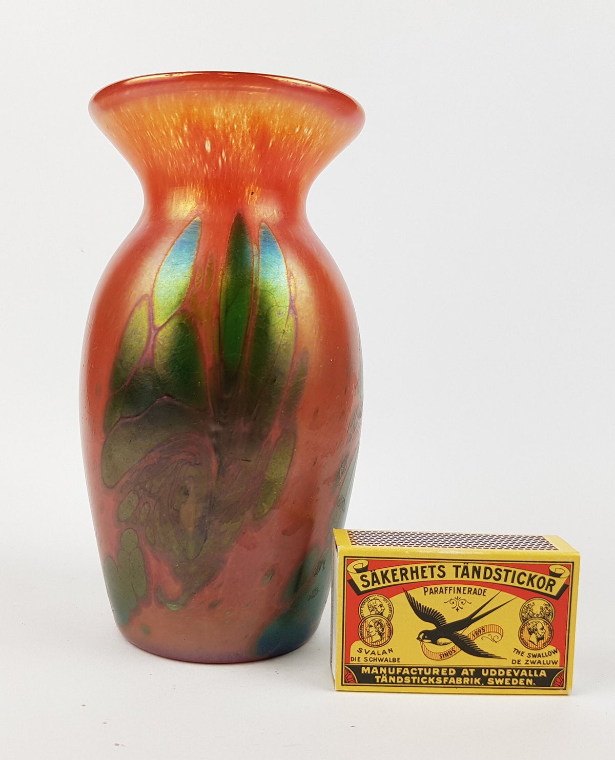 Vintage Orange and Green Glass Vase Carnival Style signed F. LUSTEU ???