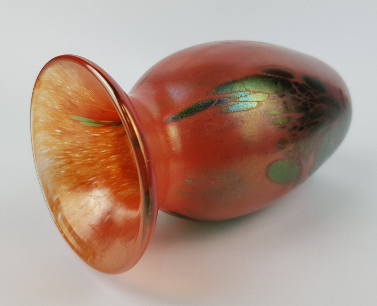 Vintage Orange and Green Glass Vase Carnival Style signed F. LUSTEU ???