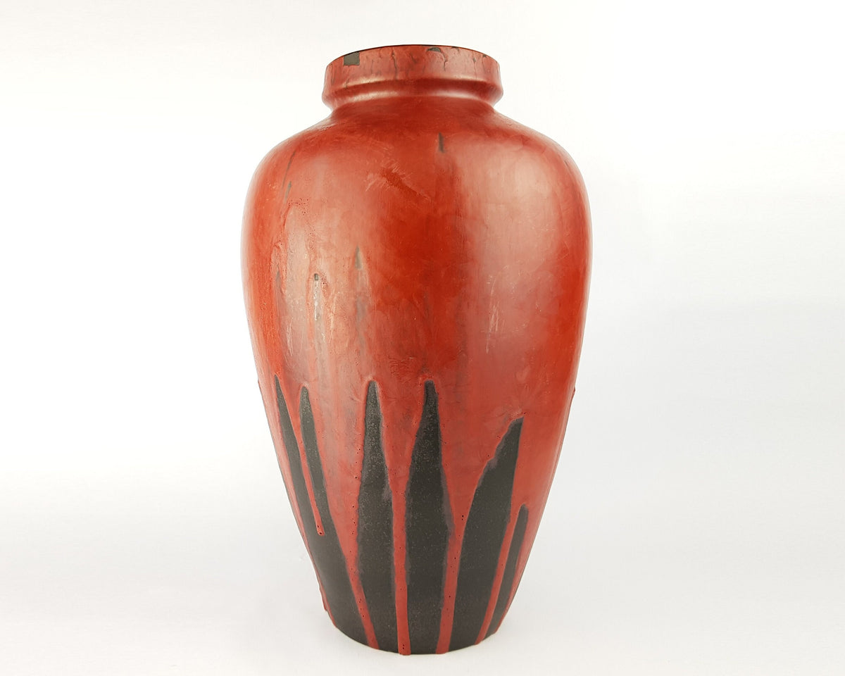 Vintage CERAMANO Red Floor Vase with STROMBOLI Decor form no. 187 by Hanns Welling West German Pottery 1960s