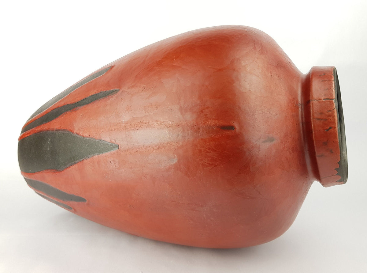 Vintage CERAMANO Red Floor Vase with STROMBOLI Decor form no. 187 by Hanns Welling West German Pottery 1960s