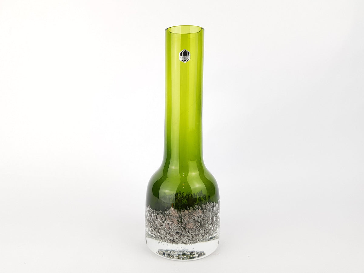 Vintage LEICHLINGEN GLAS Green Crystal Glass Vase with Silver Bubbles German Art Glass 1960 1970s