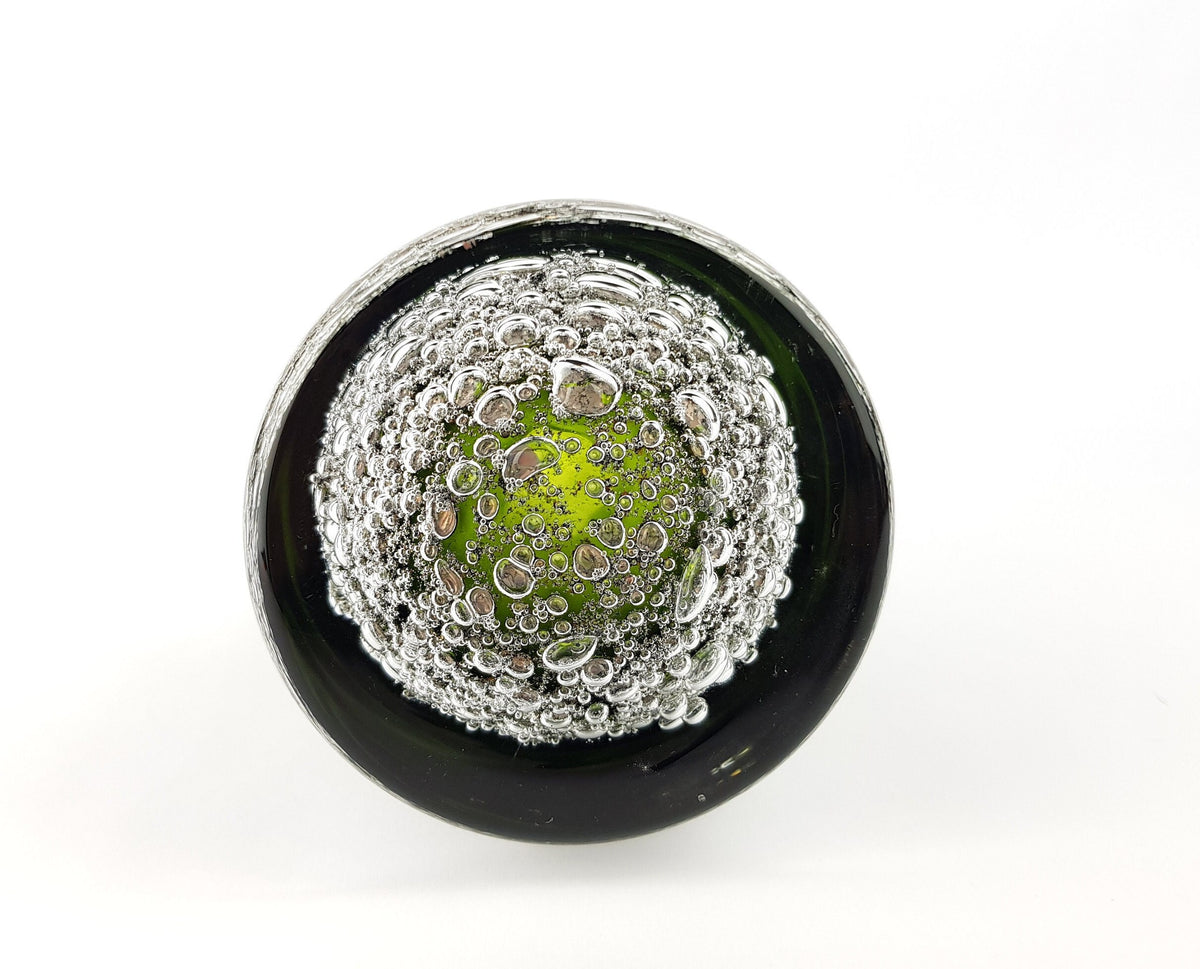 Vintage LEICHLINGEN GLAS Green Crystal Glass Vase with Silver Bubbles German Art Glass 1960 1970s